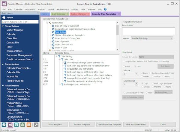PracticeMaster calendar planning templates