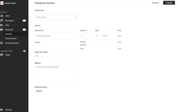 Portal create invoices