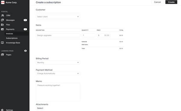 Portal create subscriptions