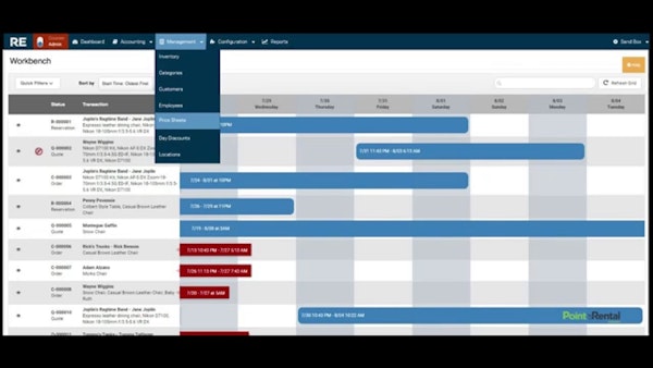 Rental Essentials scheduling dashboard screenshot
