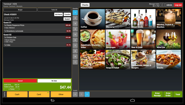 Tray POS order screen