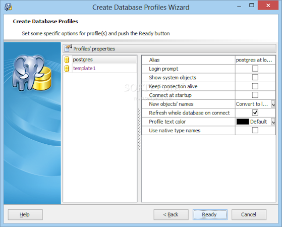 PostgreSQL create database profiles