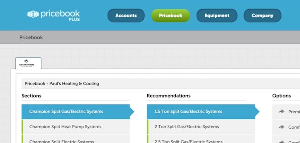 PricebookPlus proposal sections