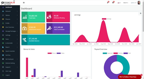 Prime MLM dashboard