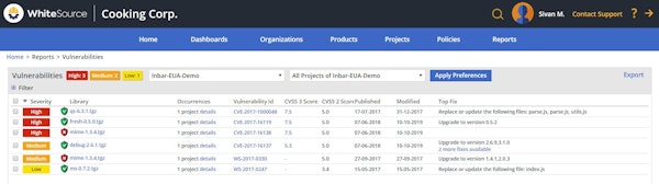 WhiteSource vulnerability detection