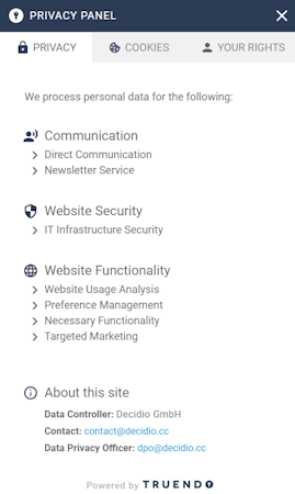 TRUENDO privacy panel screenshot