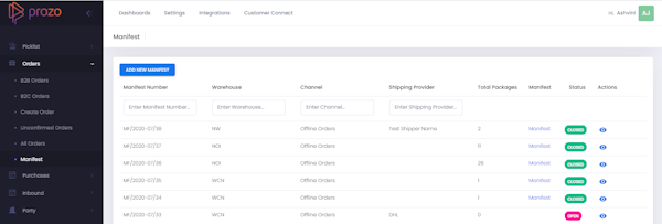 Prozo manifest listing