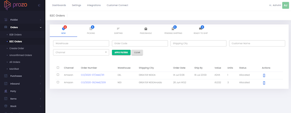 Prozo order processing