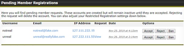 ProBoards pending member registrations