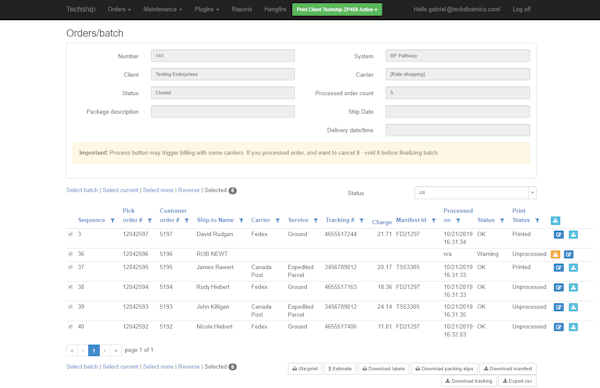 techSHIP order processing