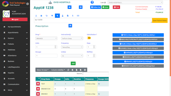 OVID HMS prescription screenshot