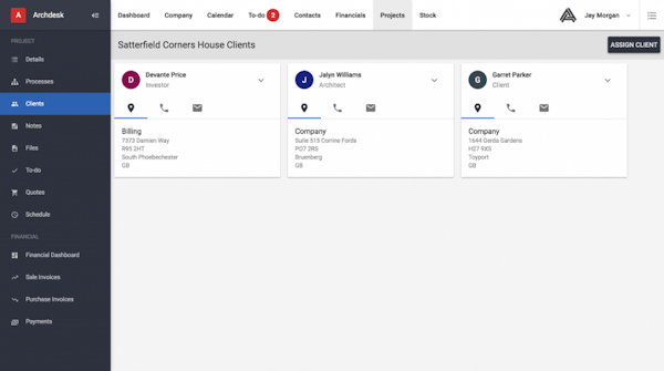 Archdesk project clients screenshot