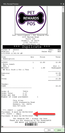 Redemption goals printed on receipt