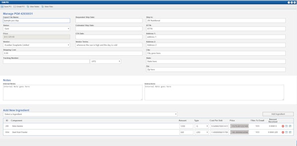 Purchase Orders Window