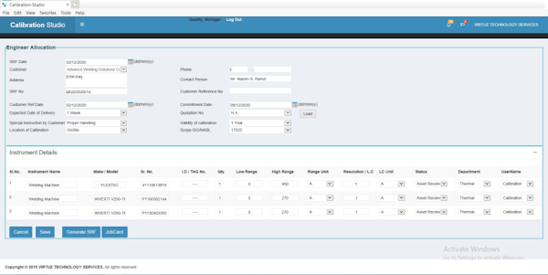 Calibration Studio quality manager