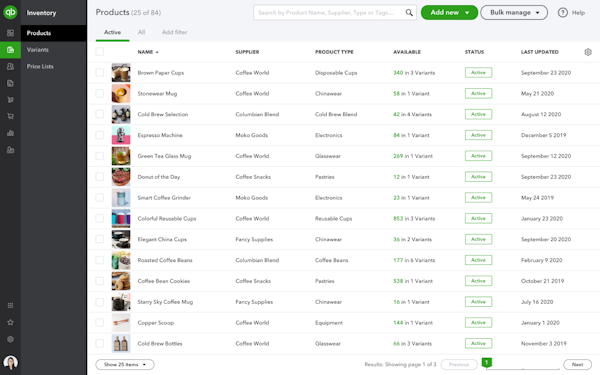 QuickBooks Commerce product list