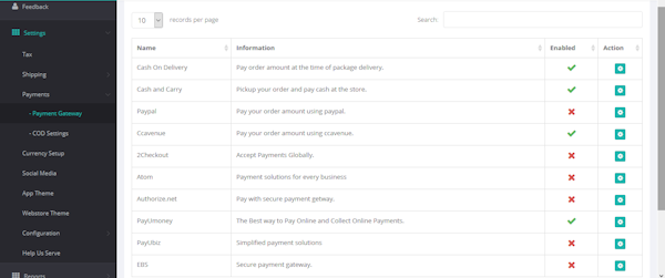 Quick eSelling payment settings