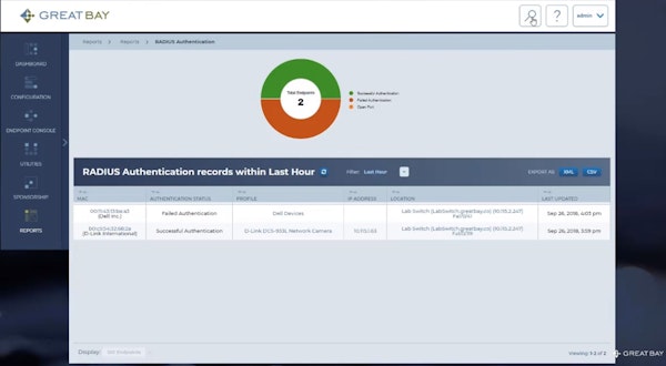 The Great Bay Network Intelligence Platform radius authentication