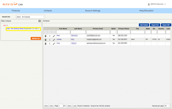 NAVIS Reservation Sales Suite contacts
