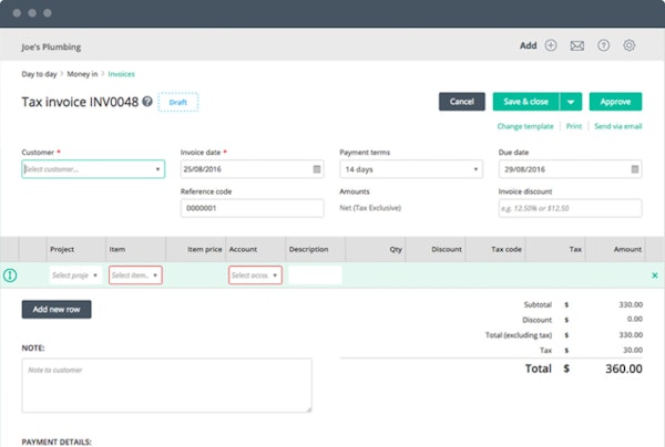 Reckon One invoicing screenshot