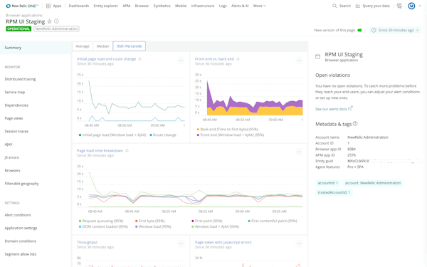 New Relic One digital experience monitoring