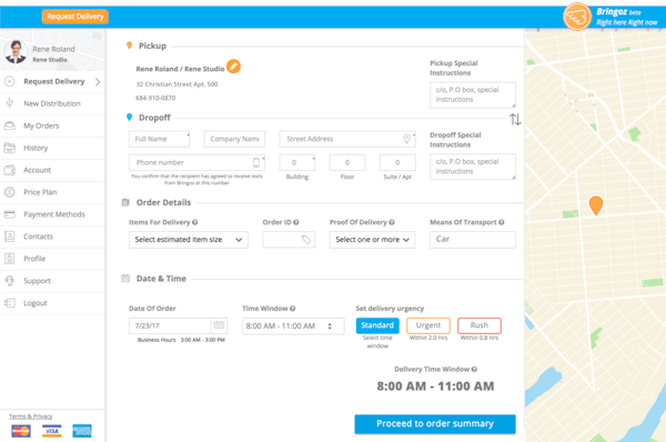 Bringoz request delivery