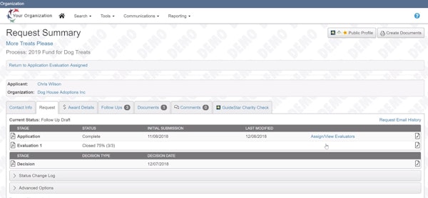 Request summary page