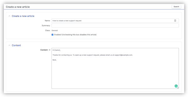 Request Tracker new article creation