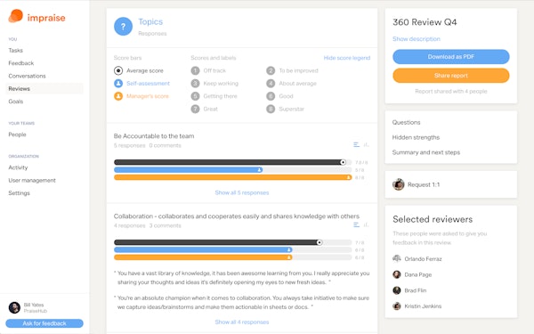 Impraise responses screenshot.