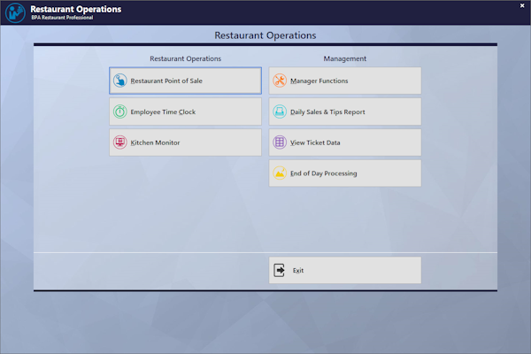 BPA Restaurant Pro operations menu