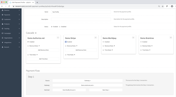 RevCent create payment profiles