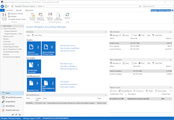Role Center with Notifications and Reports