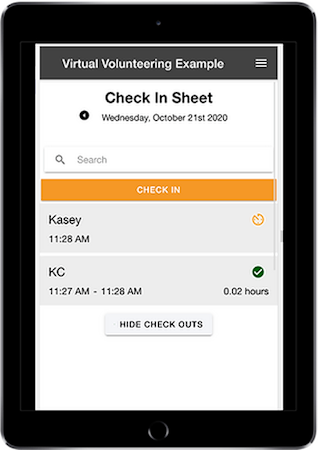 Volunteer Check In Kiosk check in sheet