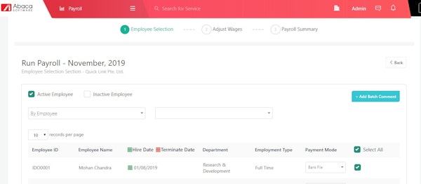 Abaca payroll processing screenshot