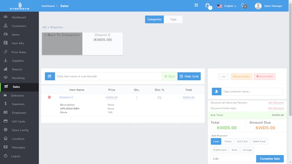 Cybersys POS sales order screenshot