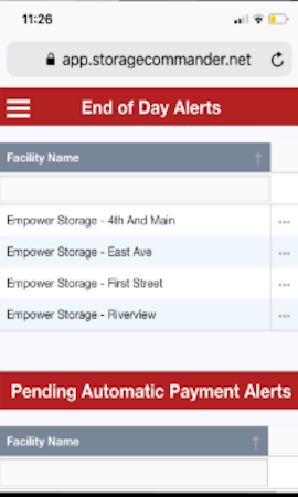 Storage Commander mobile dashboard