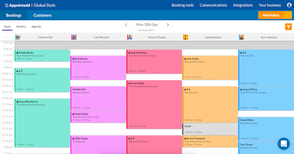 Appointedd daily bookings view