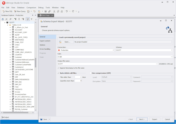 Schema export