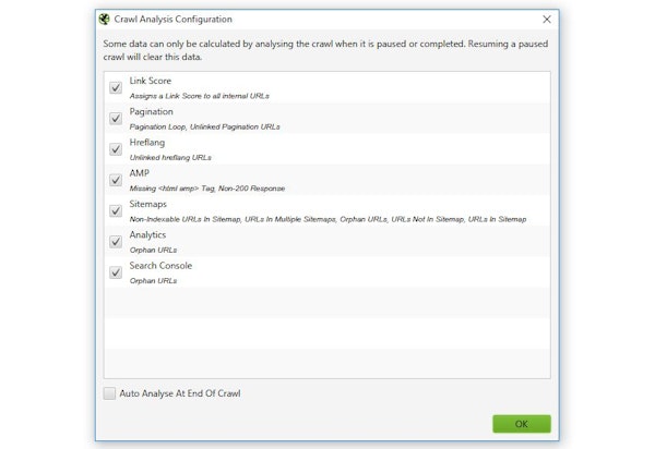 Screaming Frog SEO Spider crawl analysis configuration