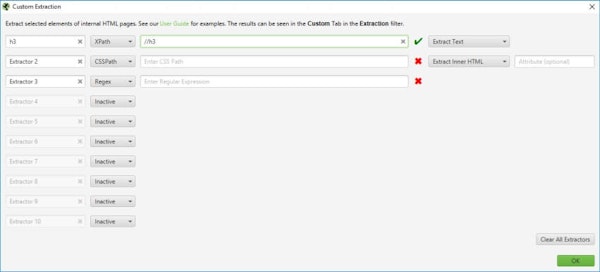 Screaming Frog SEO Spider custom extraction