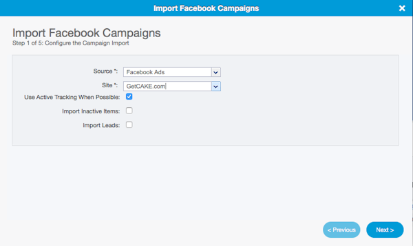 CAKE Facebook integration screenshot