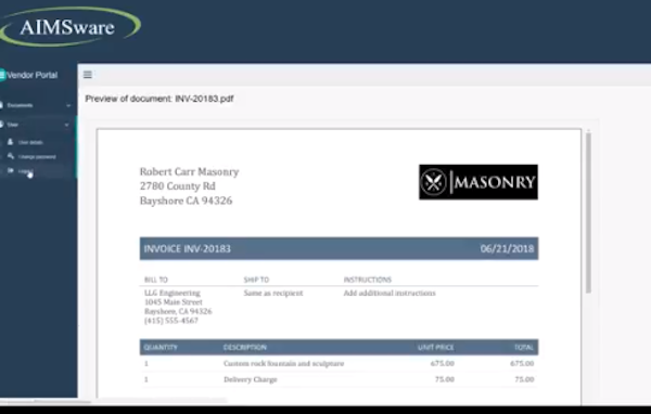 AIMSware preview of PDF invoice