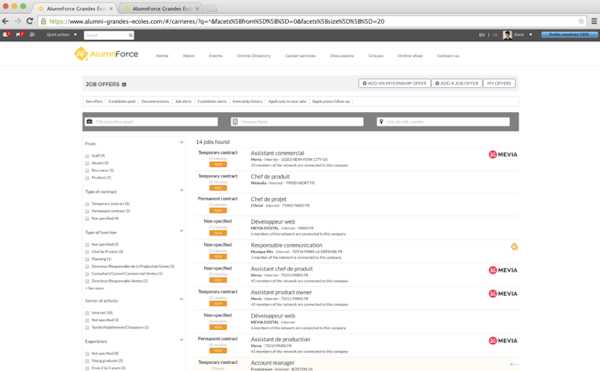 AlumnForce integrated jobs board
