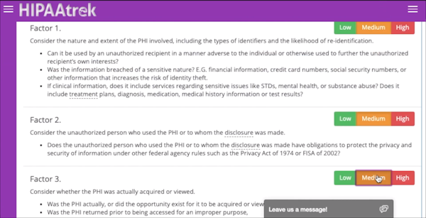 HIPAAtrek breach management screenshot