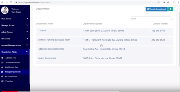 SWARMHR manage departments