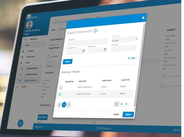 AdInsure claim event search