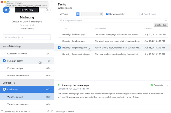 Hubstaff task management screenshot