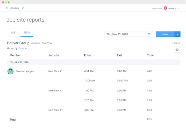 Hubstaff job site reporting screenshot