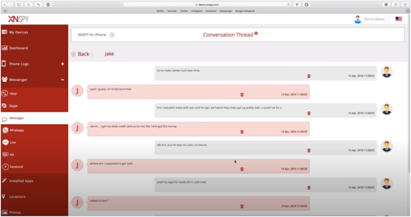 XNSPY conversation thread
