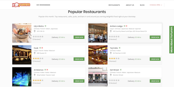 YoYumm Restaurant Listings